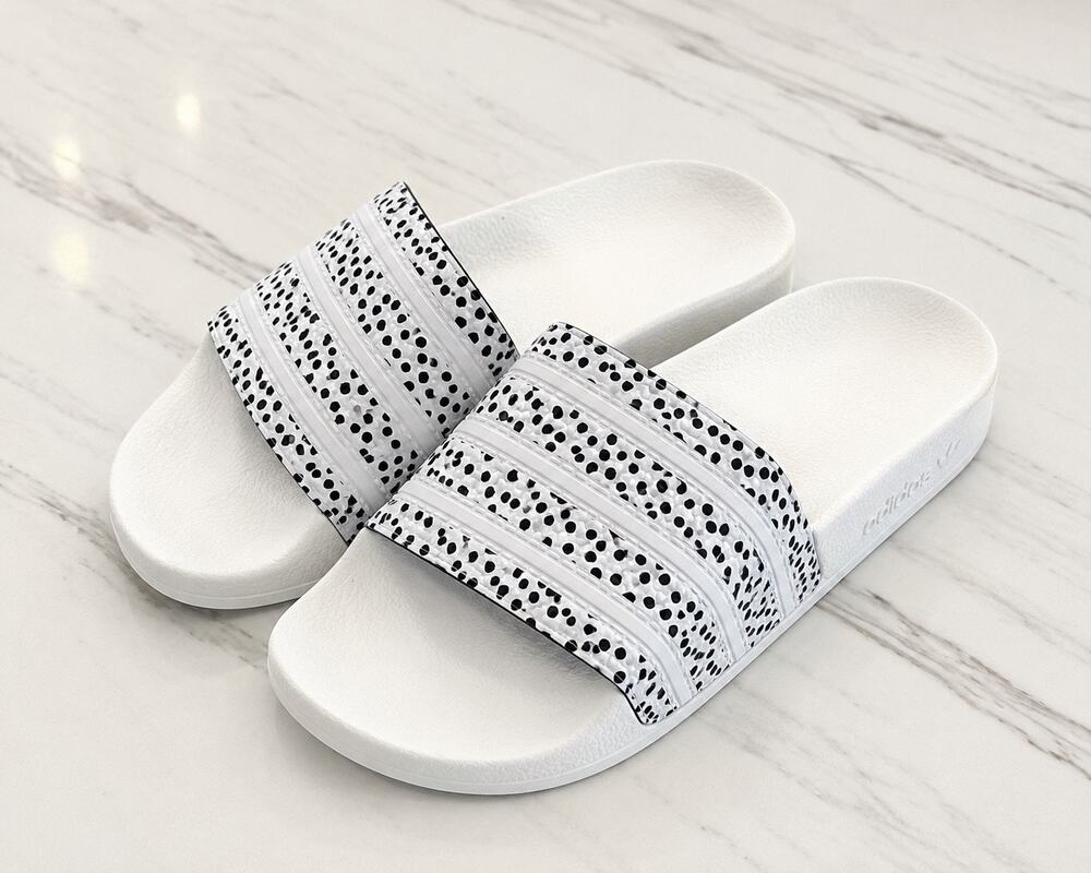 Adidas Adilette Slides Women’s 9 White Black Polka Dot FX5922 Made in Italy